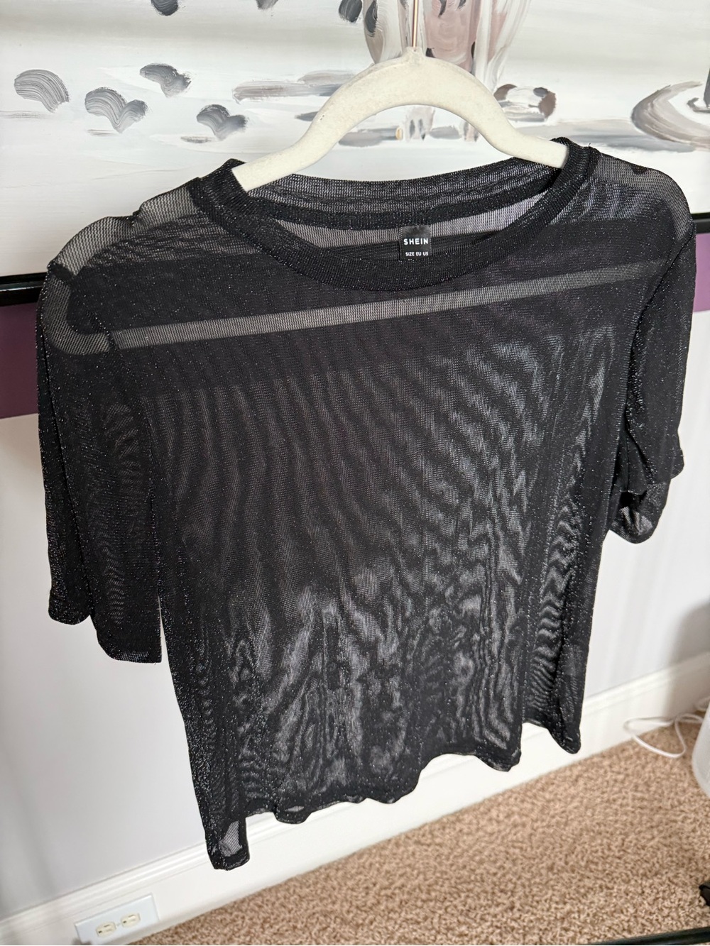 SHEIN Black Sparkle Sheer Short Sleeve Tee